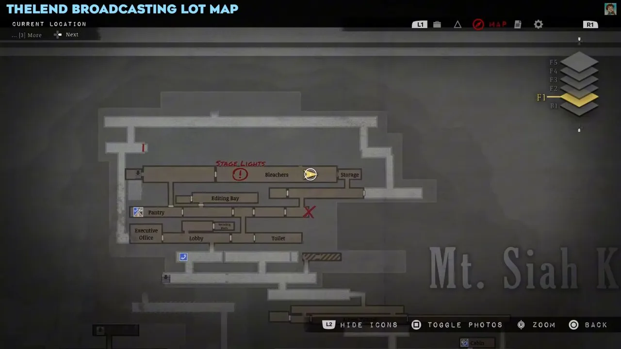 The Thelend Broadcasting Lot map screen in Silver Pines