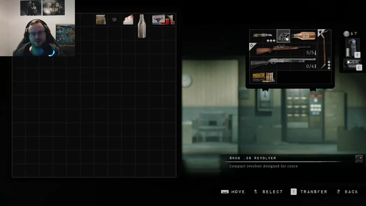 Storage inventory with a rifle, shotgun, ammunition and healing before retrying Roberts