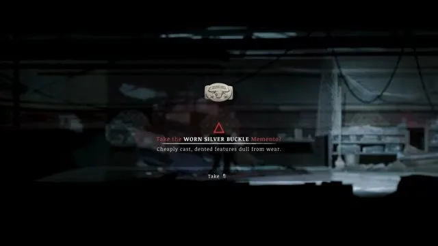 Worn Silver Buckle Memento pickup prompt inside the ship