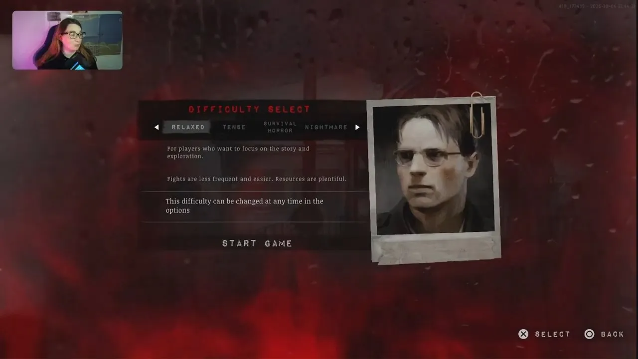 Relaxed highlighted on the Difficulty Select screen with easier fights and plentiful resources
