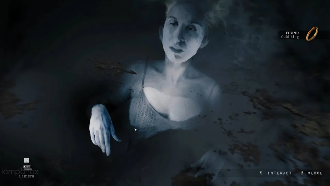 Inspecting Alice Baker's body in the water shows Found Gold Ring