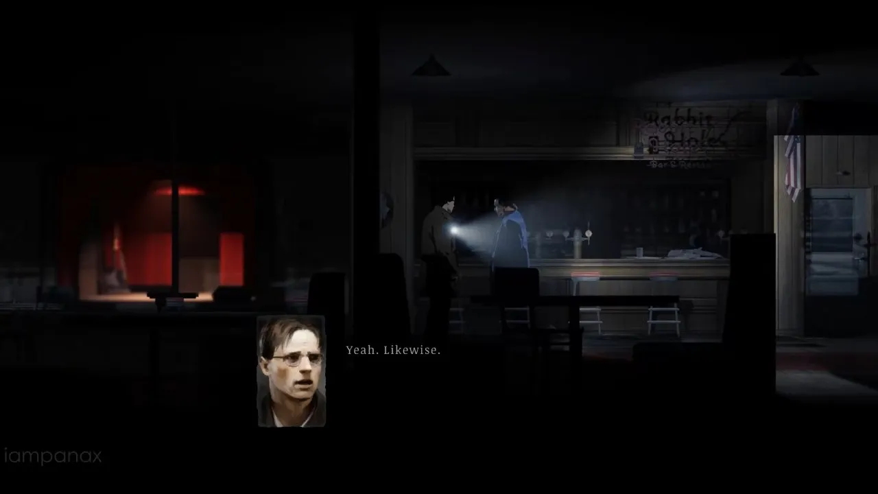 Red Walker inside the alternate Rabbit Hole bar on the Rest route
