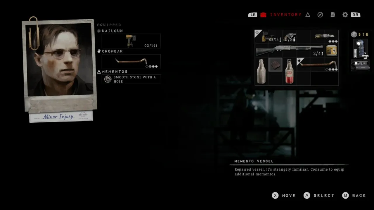 Memento Vessel selected in inventory with the instruction to consume it for additional mementos