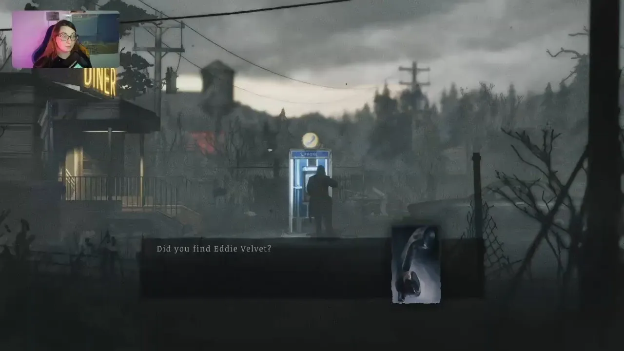 The payphone call outside the diner asking Did you find Eddie Velvet?