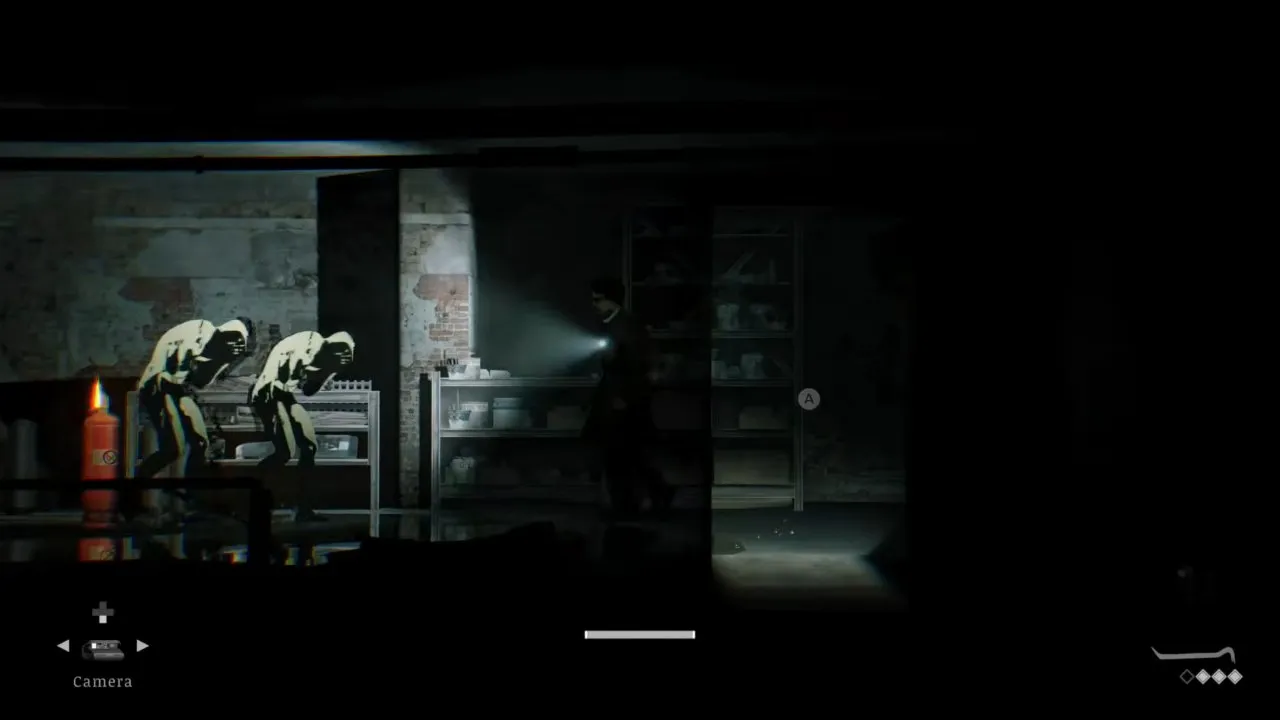 Flame burning at the top of a red propane tank while enemies stand nearby