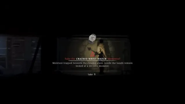 Cracked Wrist Watch memento pickup prompt inside the Town Hall secret room